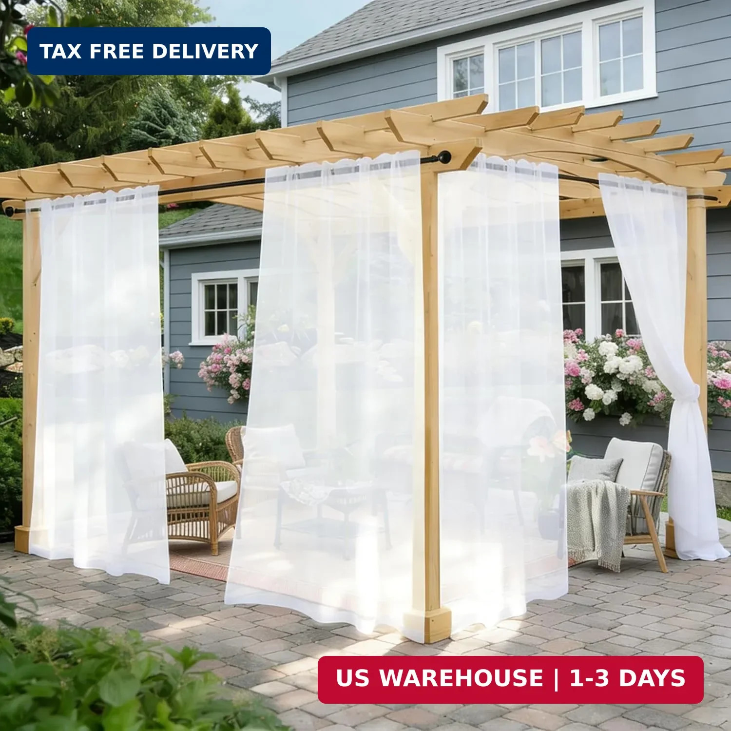 Outdoor Sheer Curtains for Patio Waterproof, 2 Panels Rod Pocket Indoor/Outdoor gallery