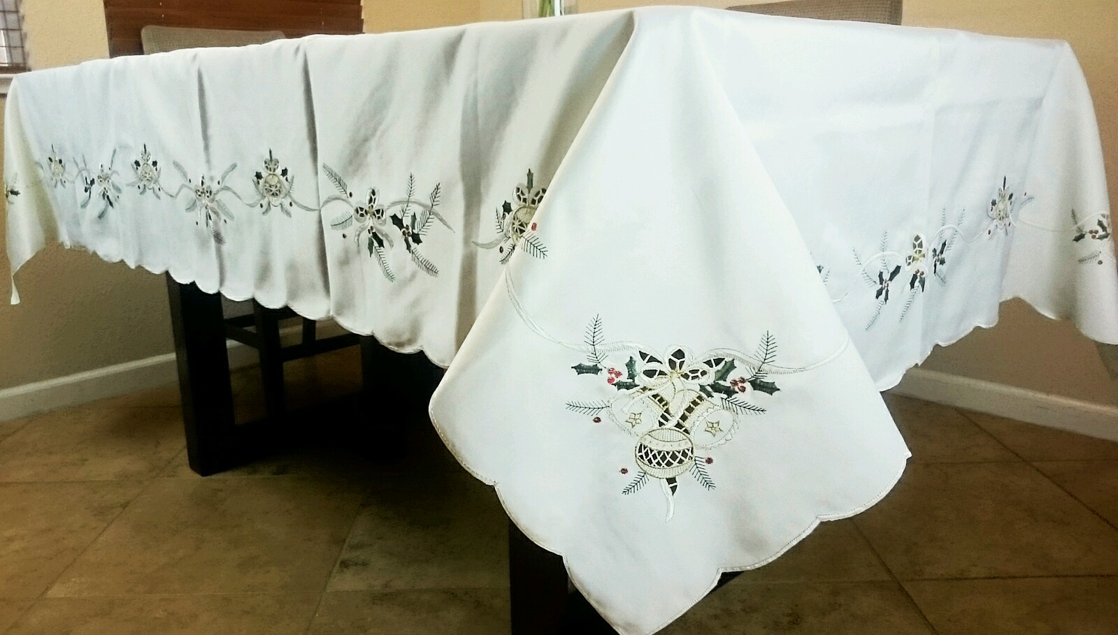 54x72" Embroidery Cutwork Christmas Embroidered Tablecloth Napkins Elegantlinen gallery