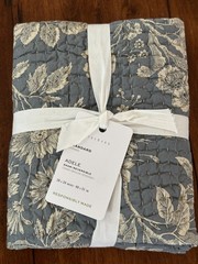 Pottery Barn SINGLE(1) Adele Floral Quilted Reversible Standard Pillow Sham Blue