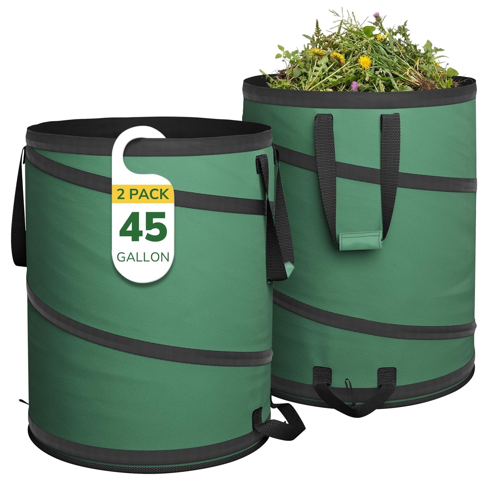 Collapsible Trash Can 45 Gallon 2 Pack, Pop Up Yard Waste Bags, 600D Oxford L... gallery
