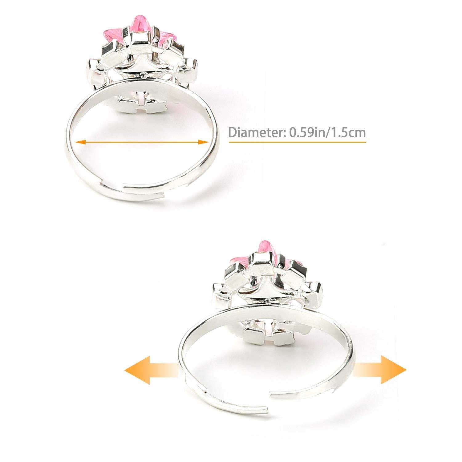 Hifot 12 pcs Girls Crystal Adjustable Rings, Princess Jewelry Finger Rings wi... gallery