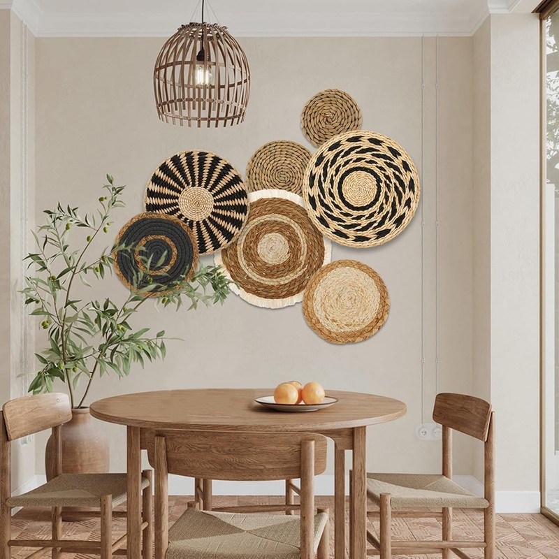 7Pack Boho Wall Basket Set Hanging Woven Wall Basket Decor Rattan Flat Round Wic gallery