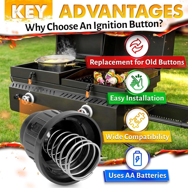 Gas Grill Igniter Replacement - 1.22" AA Battery Push Button & Tool-Free Install gallery