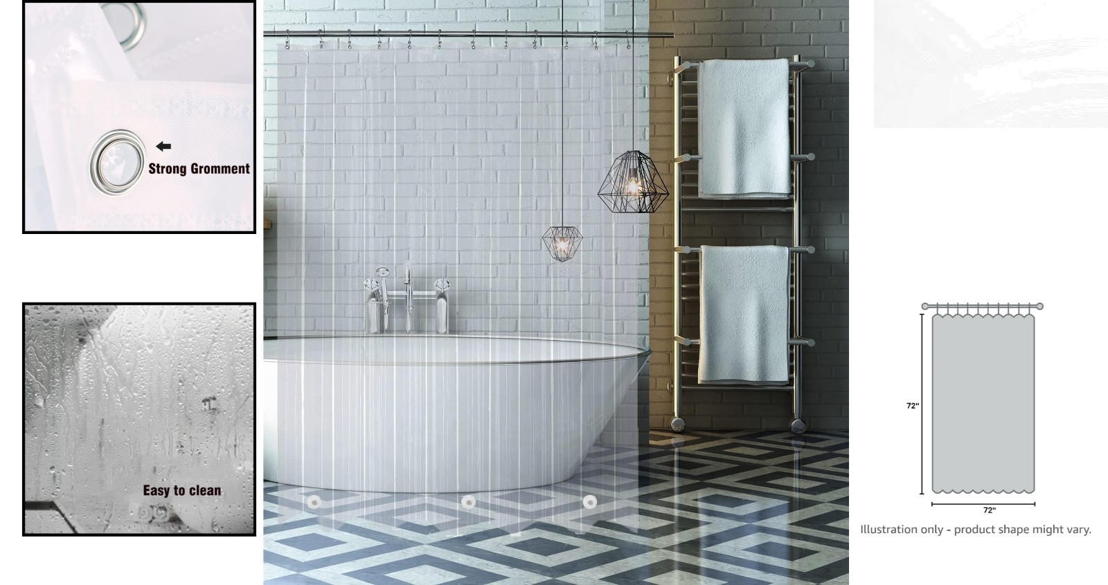 Durable 72x72 Inch Shower Curtain Liner with Magnetic Closure - Waterproof gallery