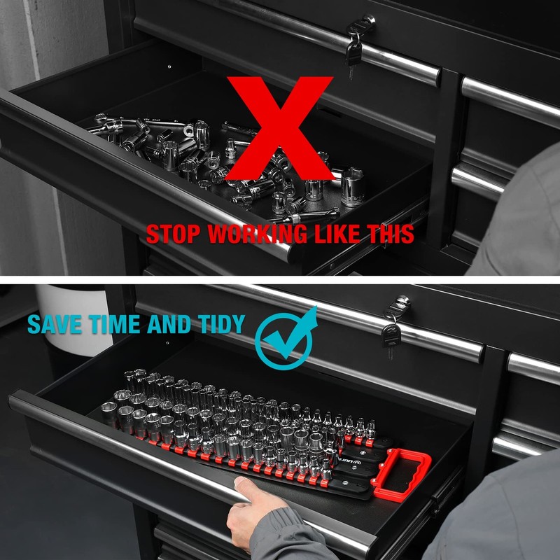 DURATECH 80PC Socket Holder Organizer 1/2" 3/8" 1/4" Drive Socket Organizer Tray gallery