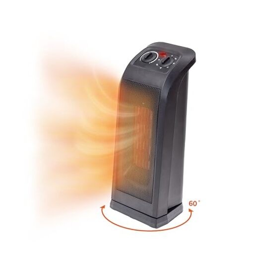 18" Tower Space Heater with PTC Heating Element, 1500W/900W Dual Heat, 60° gallery