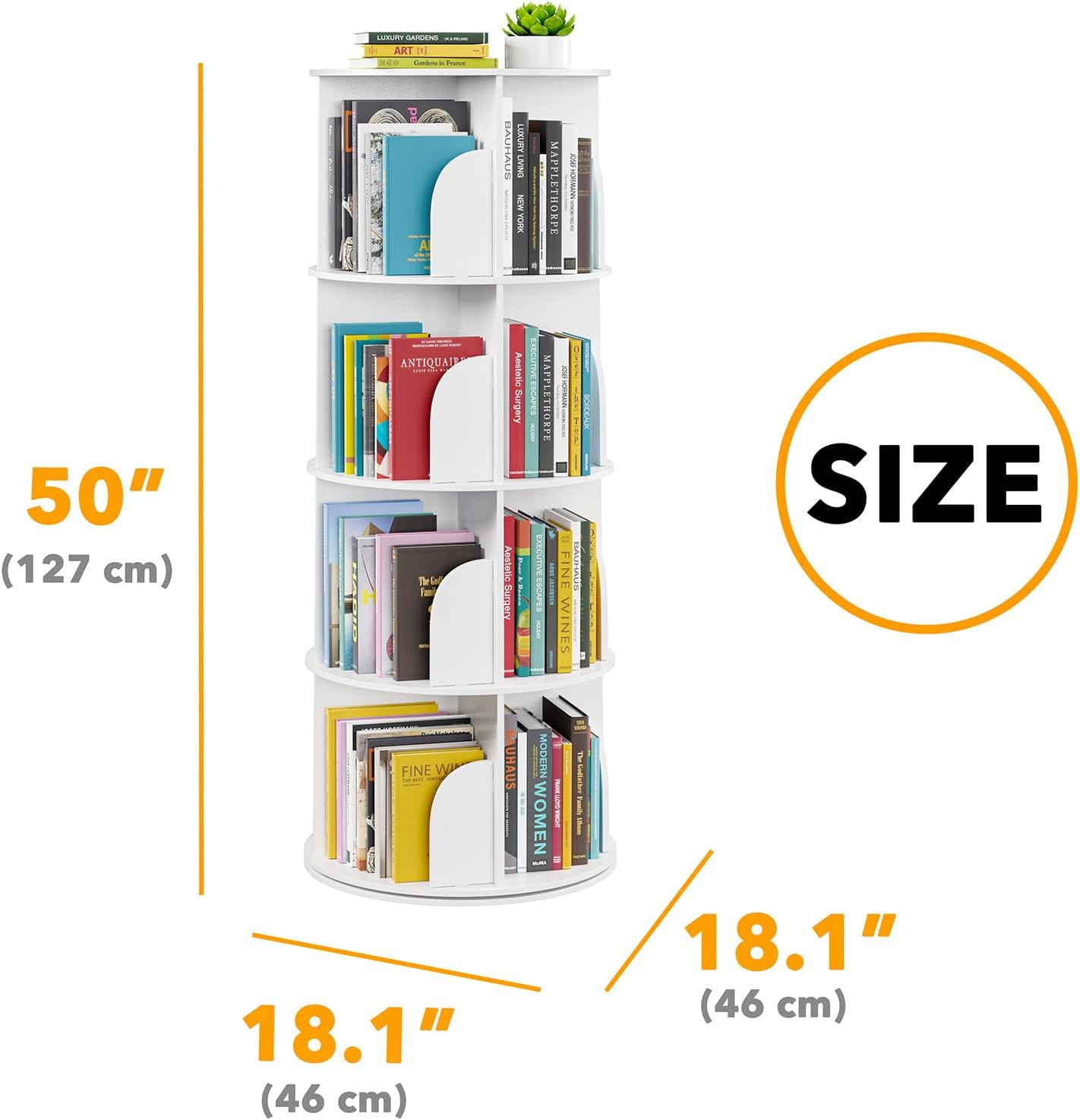 SpaceAid 4 Tier Rotating Bookshelf Tower, Spinning Bookcase Lazy Susan, Revolvin gallery