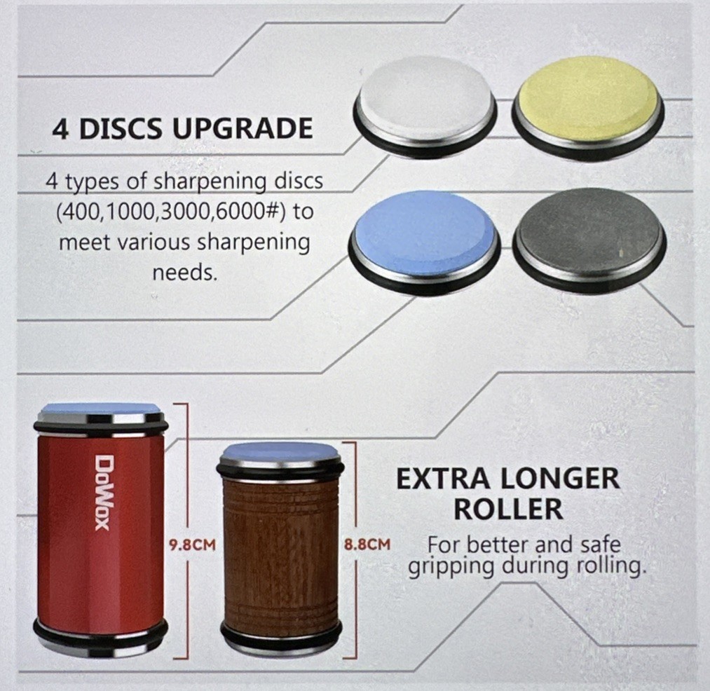 DoWox Longer Rolling Knife Sharpener Leather Strop Replaceable Honing Discs Red gallery