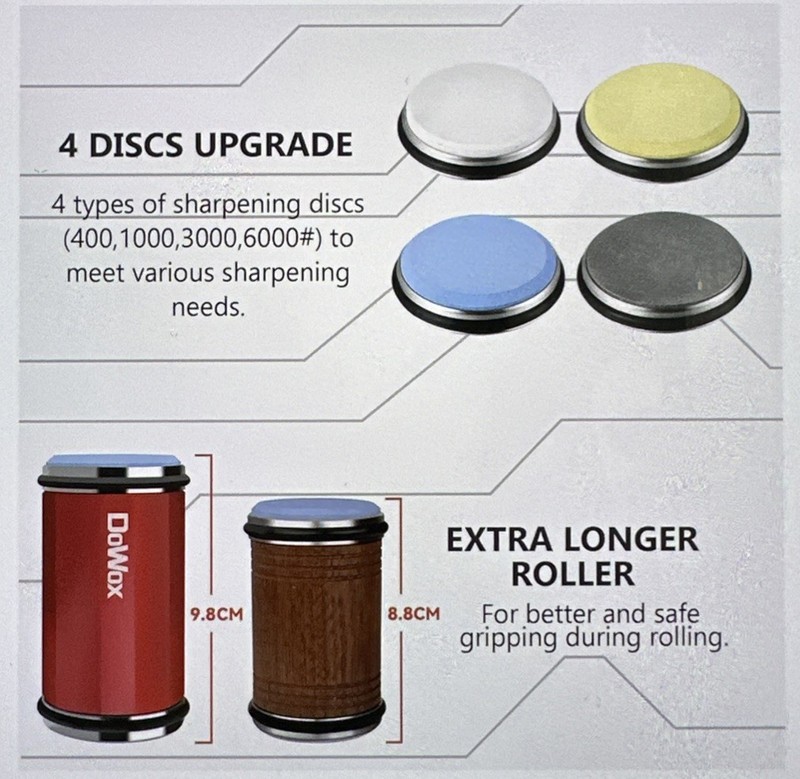 DoWox Longer Rolling Knife Sharpener Leather Strop Replaceable Honing Discs Red gallery