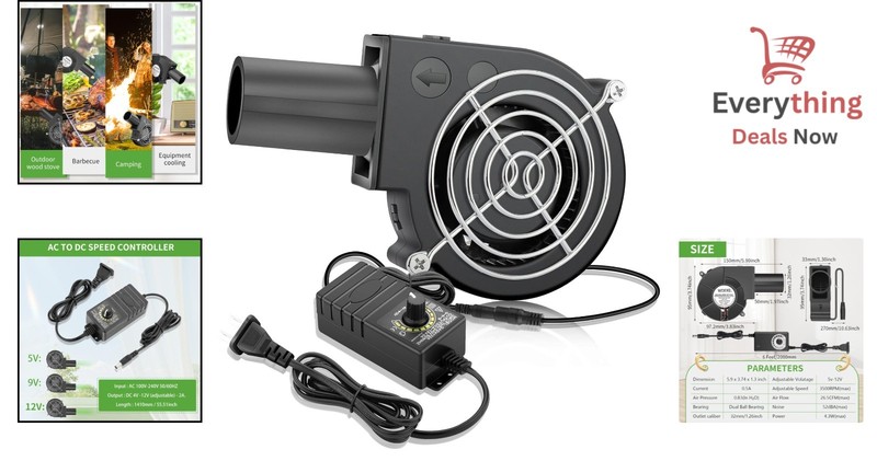 97mm x 33mm 12V/AC Variable Speed Centrifugal Fan for BBQ, Fireplaces, Camping gallery