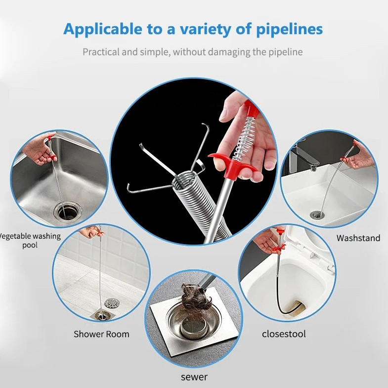1pc 24in Spring Pipe Dredging Tool Drain Snake Clog Remover Cleaning Stick - NEW gallery