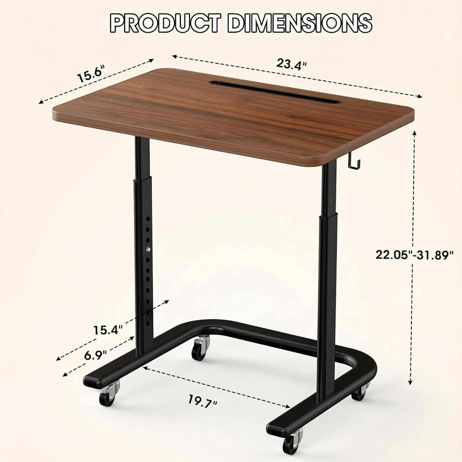 Height Adjustable TV Tray Table on Wheels - Rolling Laptop Desk for Bed & Sofa.. gallery