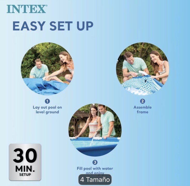 Intex Rectangular Frame Pool Blue Easy Assembly PVC/Polyester Liner gallery