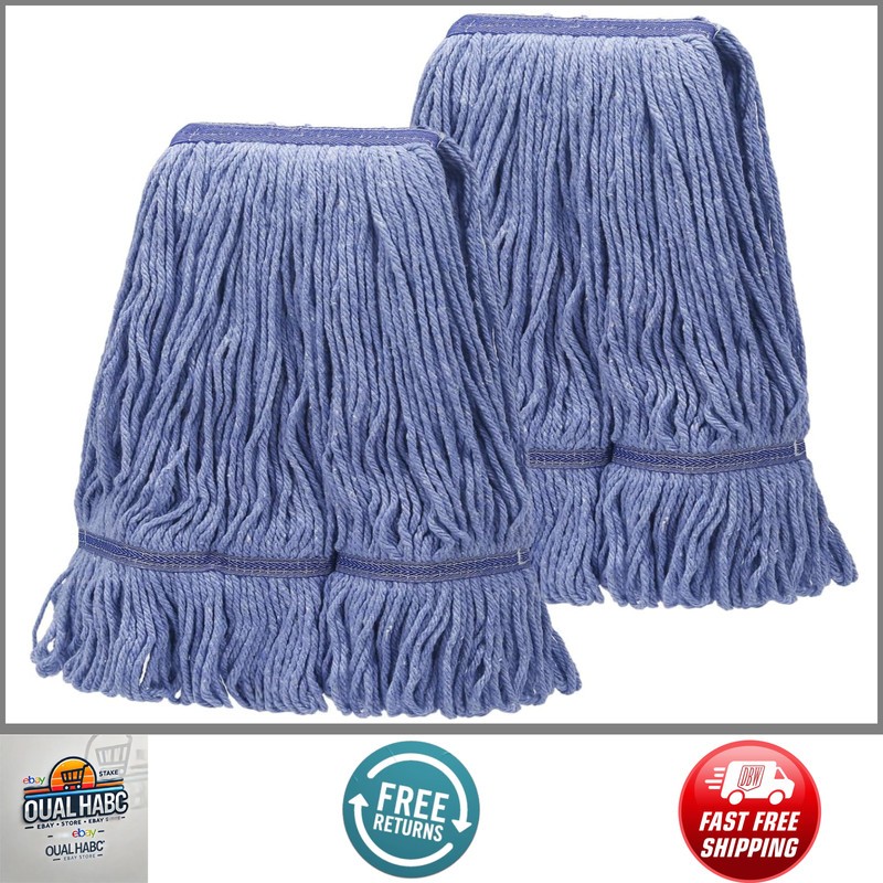 2 Pack Blue Commercial Mop Head Replacement Reusable Cotton Looped End Refills gallery