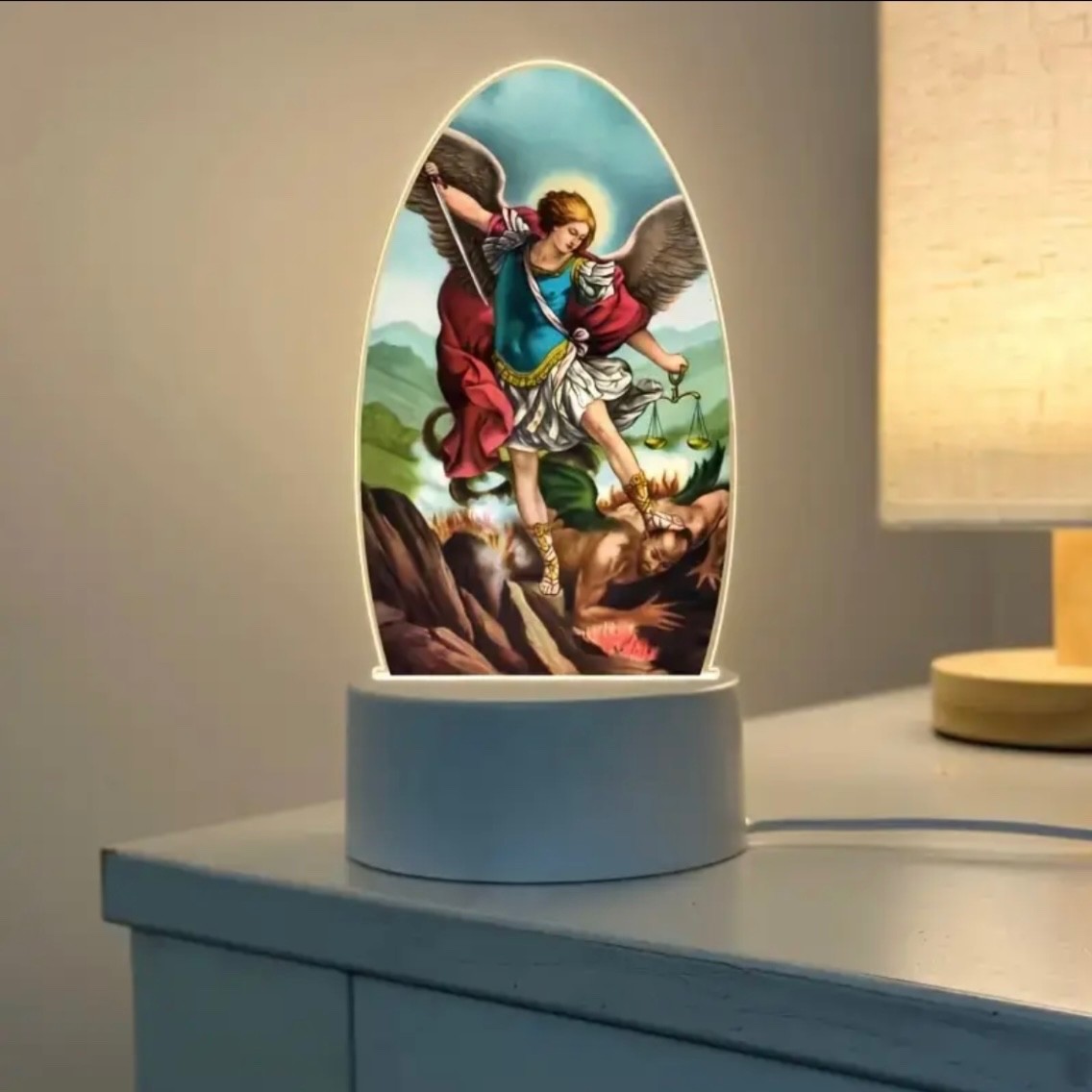 3D St Michael 7.8” LED Lamp With USB Plug Nightlight Luz San Miguel Arcangel gallery