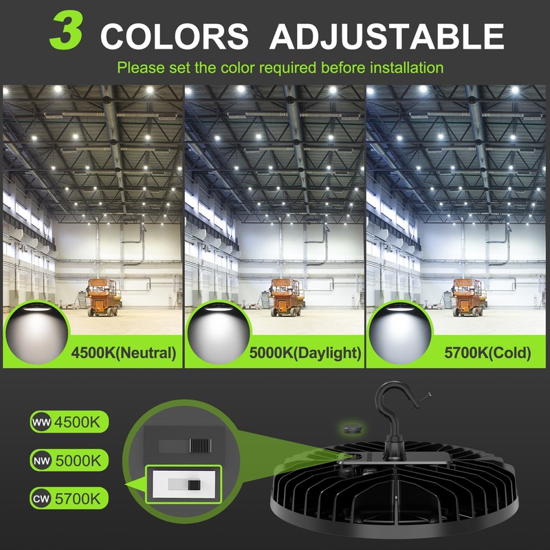 2-Pack Led UFO High Bay Light 240W/200W/150W CCT Tunable 3000K 4000K 5000K BLACK gallery