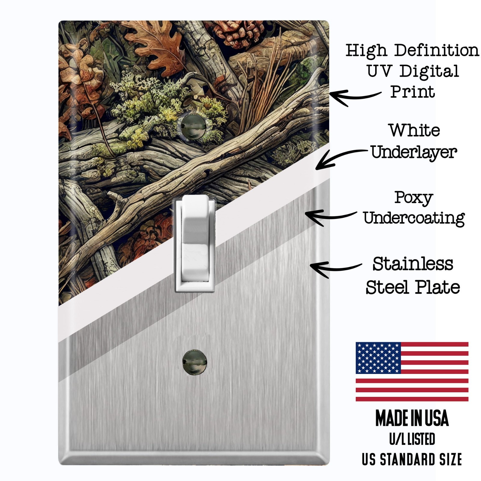 Metal Light Switch Outlet Cover Wall Plate Forest Woods Moss Camouflage FOS153 gallery