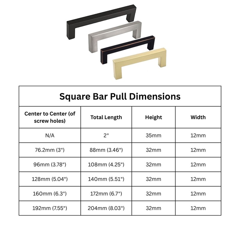 Cabinet Handle Pull Kitchen Bath Square Bar Knob Black Nickel Gold Silver Modern gallery