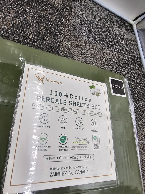 Ruvanti 100% Cotton Sheets - Queen Size Percale Bedding Chive, 200 Thread Count gallery
