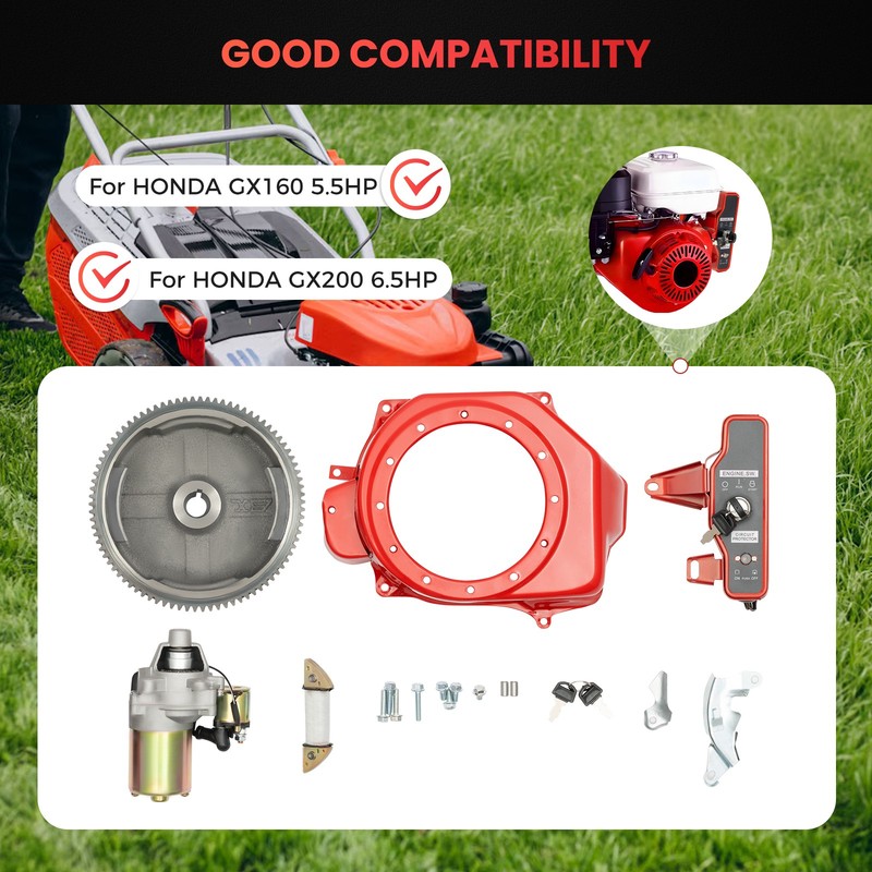 Electric Start Kit Starter Ignition Fan Cover Fit Honda GX160 GX200 Flywheel gallery