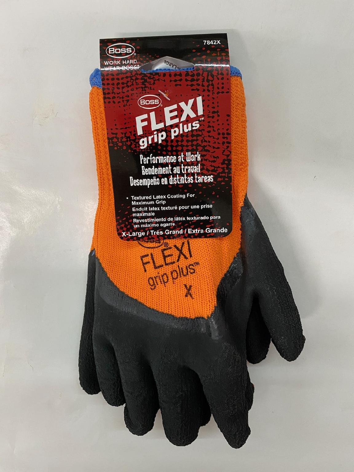 BOSS FLEXI GRIP PLUS WORK GLOVES #7842X X-LARGX SIZE MAXIMUN GRIP HI-VIS ORANGE gallery