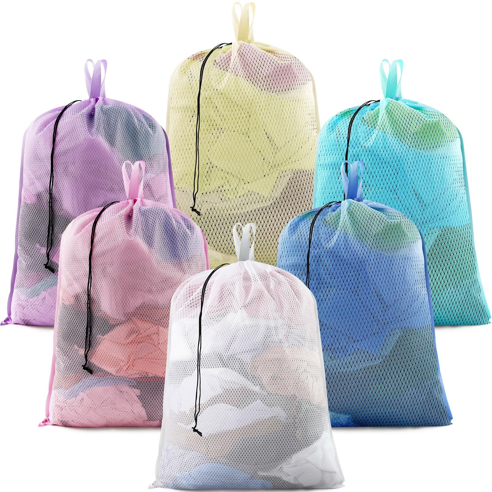 6 Pack 24 x 36 Inches Colorful Large Mesh Laundry Bag with Handles Soft Machi... gallery