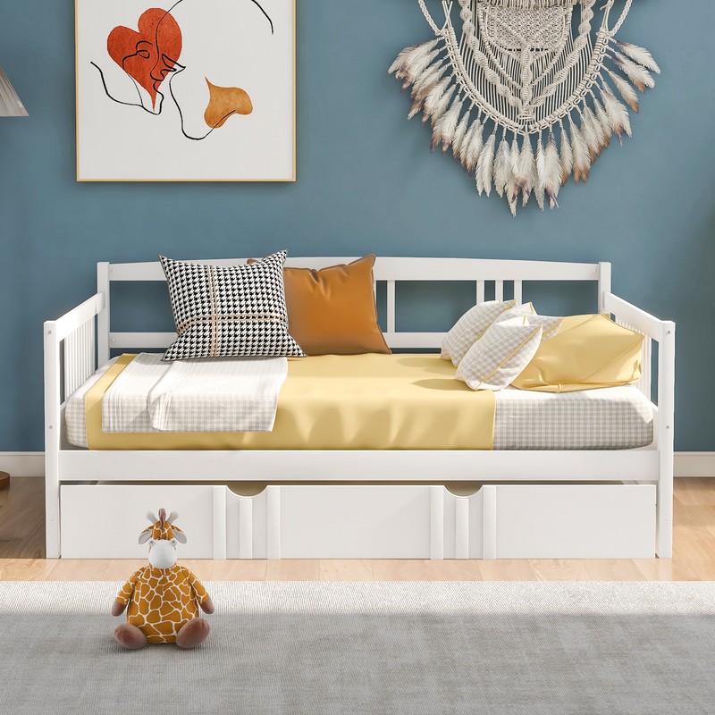 Full Size Daybed Bed Sofa with Twin Size Trundle Bed White Bedroom Furniture NEW gallery