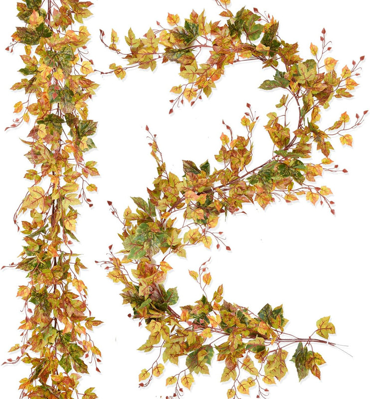 2 Pack Fall Maple Leaf Garland Clearance - 6.5Ft/Piece Artificial Fall Foliage G gallery