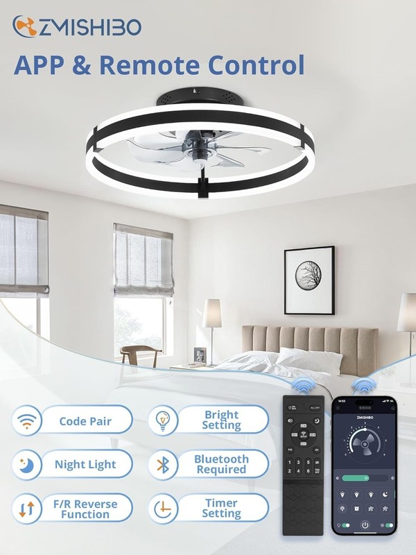 Flush Mount Ceiling Fan Light – Remote & App Controlled with 3000-6000K Lighting gallery
