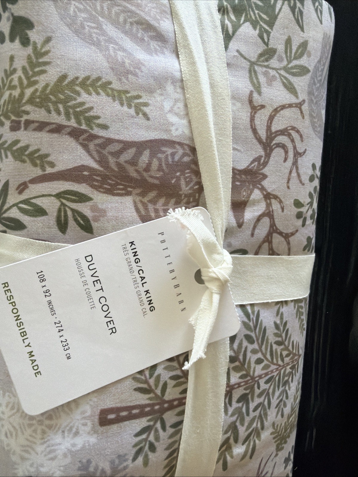 Pottery Barn Winter Solstice Percale King / Cal King Duvet Cover NWT Deer Trees gallery