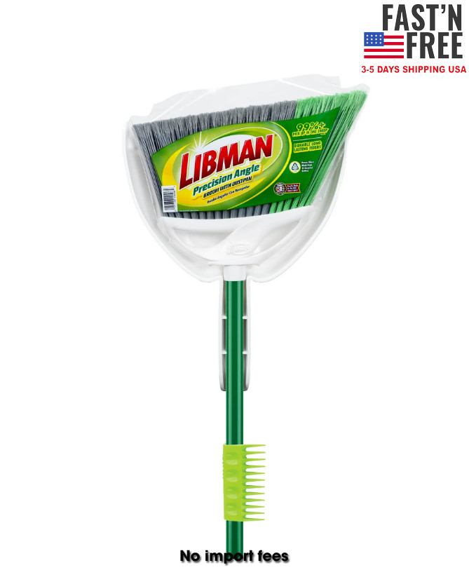 Libman Household Angle Broom and Dust Pan with Clean Fibers Comb, Green/White gallery