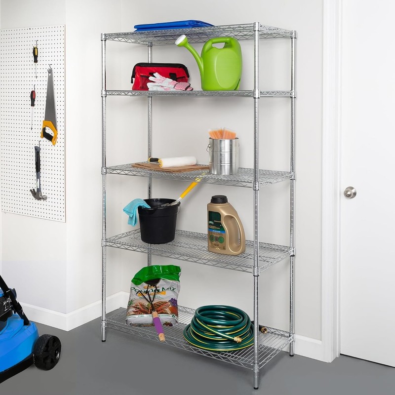 Adjustable Storage Durable Shelving Unit 800-Pounds Per Shelf Chrome 5-Tier gallery