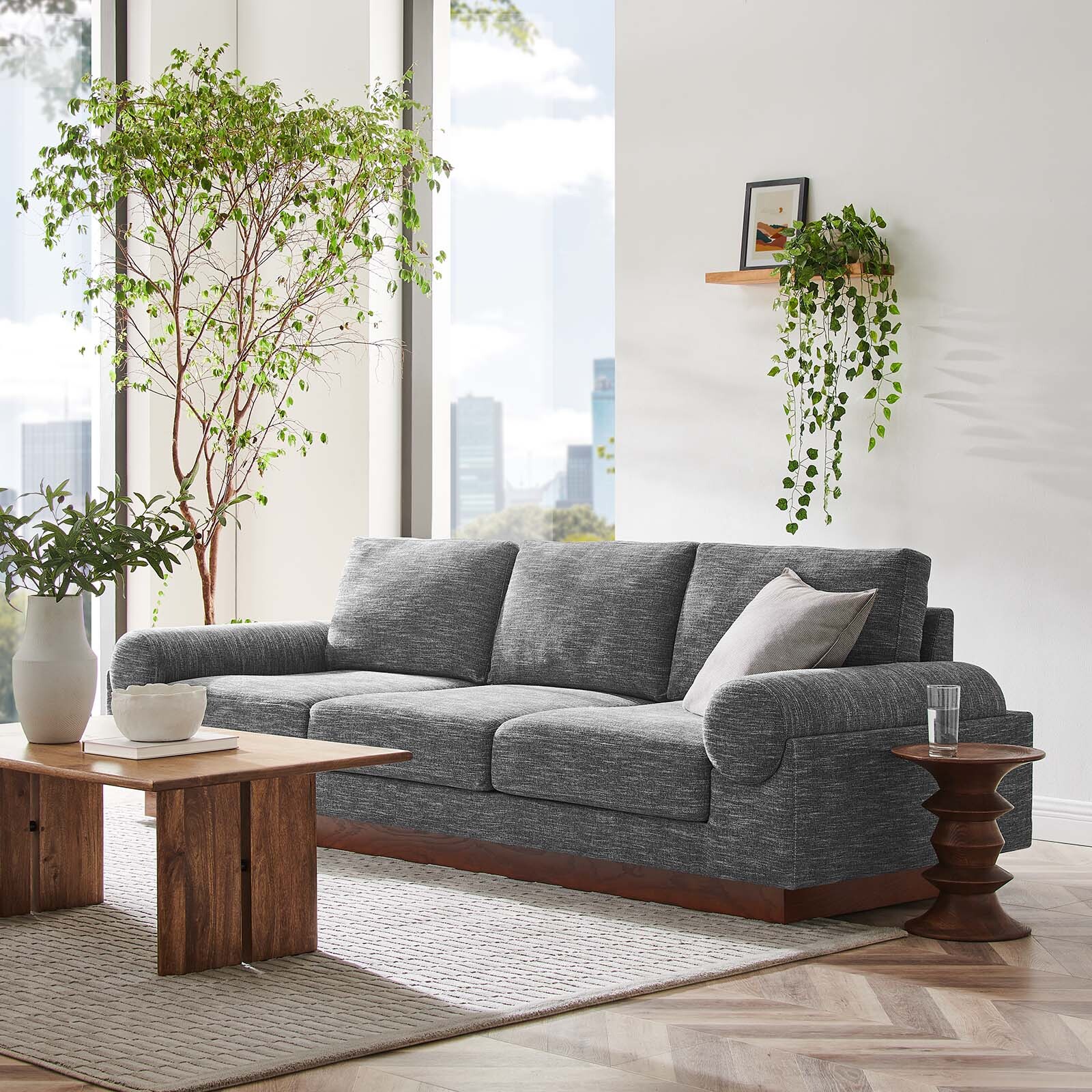Modway Oasis 103" Fabric Upholstered Modern Sofa in Gray gallery