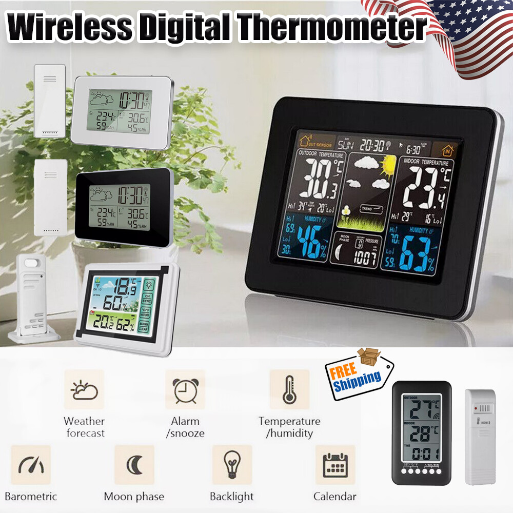 Indoor & Outdoor Weather Station Clock Calendar Digital LCD Thermometer Wireless gallery