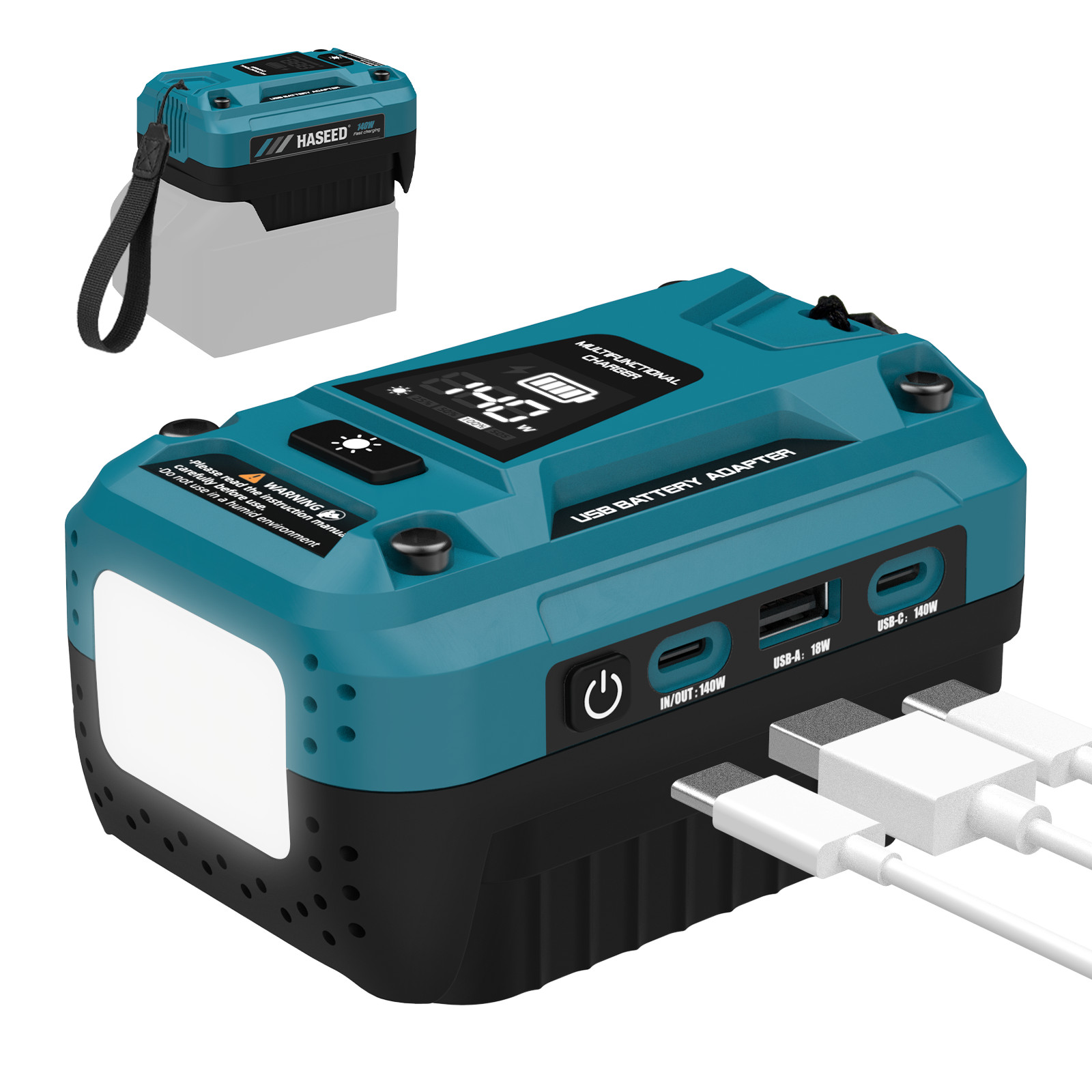 140W Bidirectional USB-C PD Charger Adapter for Makita 18V Battery Power Bank gallery