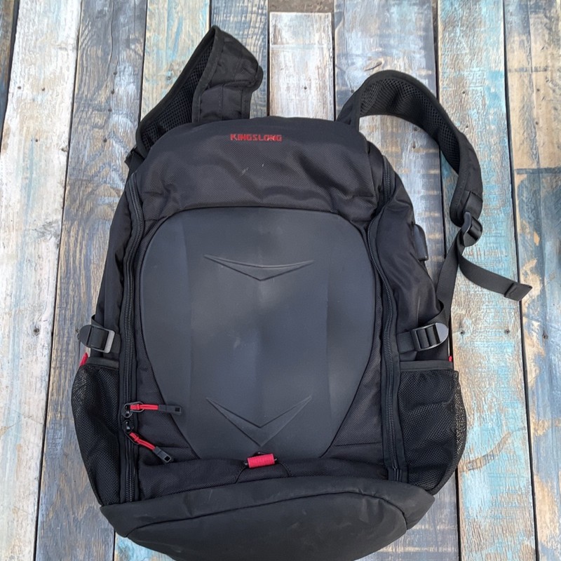 Kingslong Hiking Backpack Black Red Zip Hard Front Panel Padded Straps