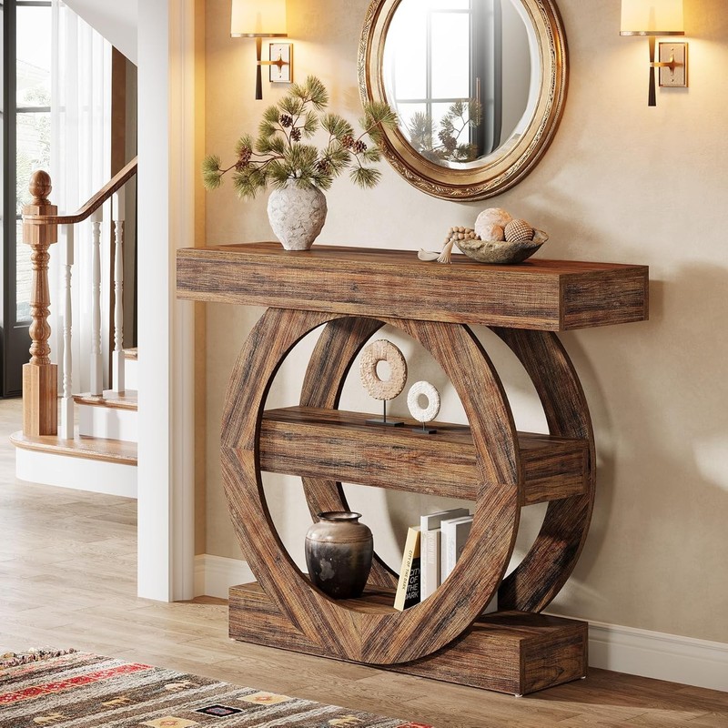 41-Inch Farmhouse Console Table, 3-Tier Wooden Entryway Table for Hallway, Foyer gallery