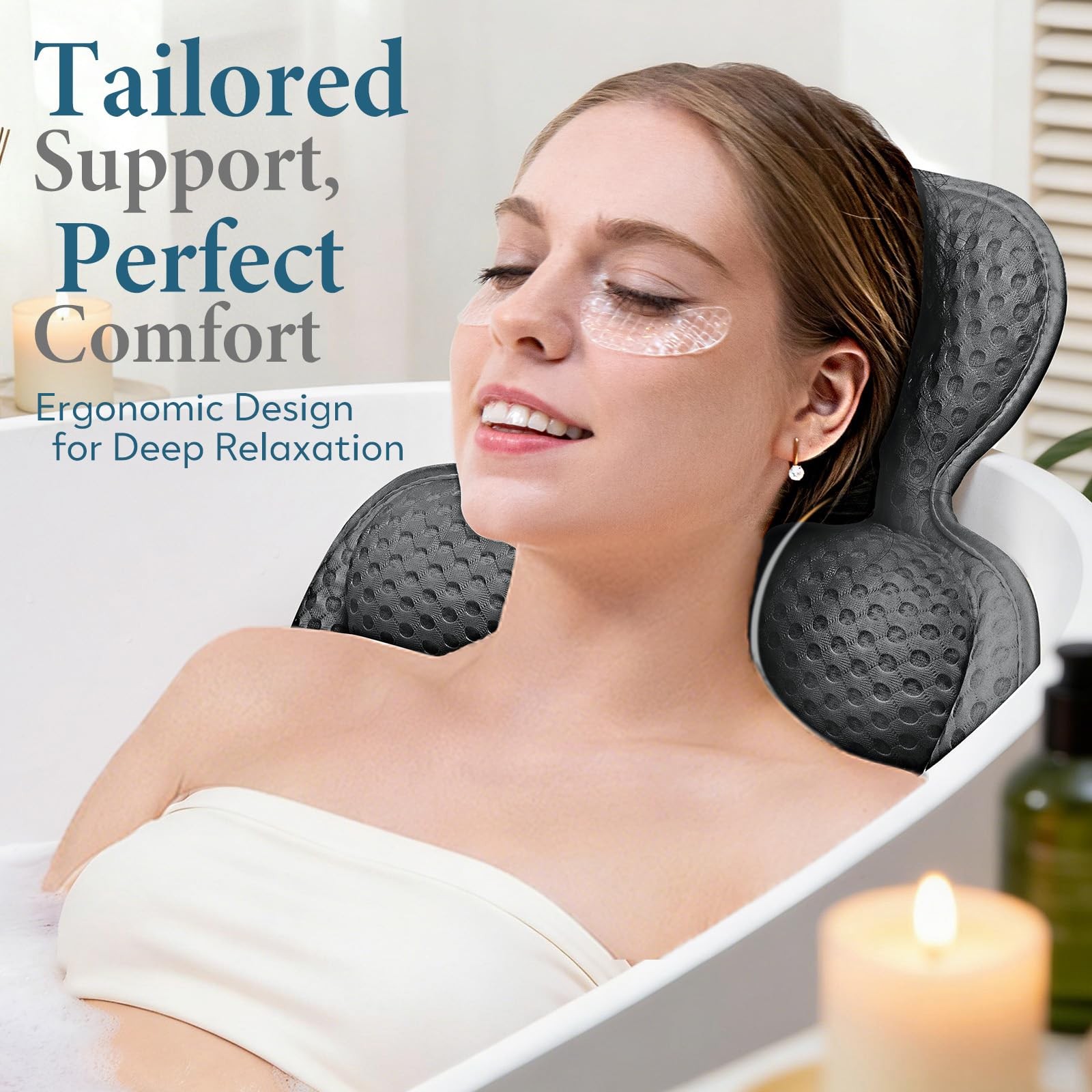 Bath Pillows for Tub, Skin Friendly Bathtub Cushion for Head and Neck with So... gallery