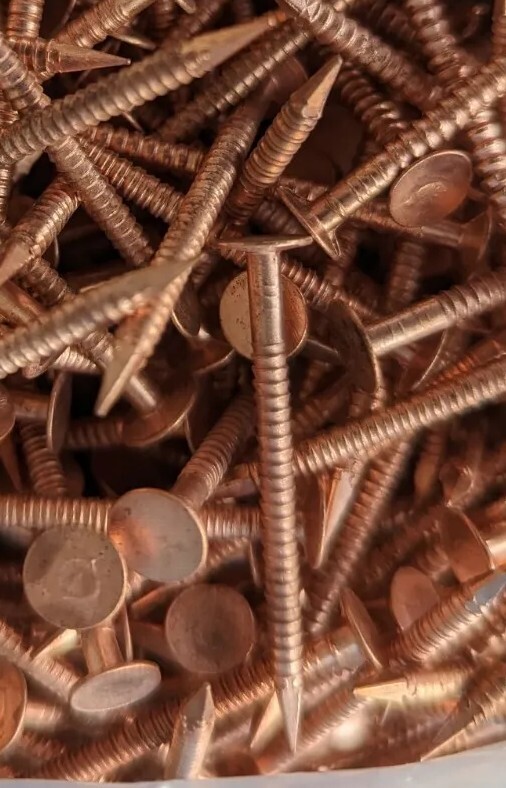 Copper Coated Steel Nails 1-1/2" Ring Shank Over 6 Pounds Roof Tree Kill Deco gallery