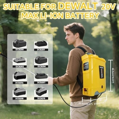 Backpack Sprayer 5.3Gal Fits DeWalt 20V Battery 0-100PSI 4 Nozzles Tool Only gallery