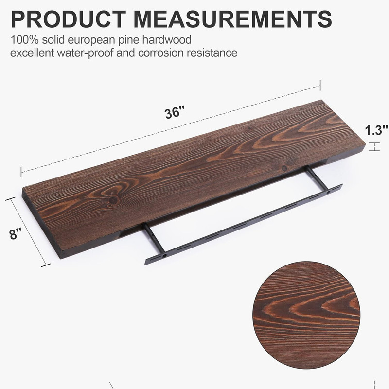 Rustic Dark Walnut Floating Shelves Set of 2, 36 Inch for Home Decor gallery