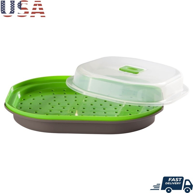 Microwave Steamer Fish Veggies BPA Free Easy Clean Adjustable Vent Quick Meal US gallery
