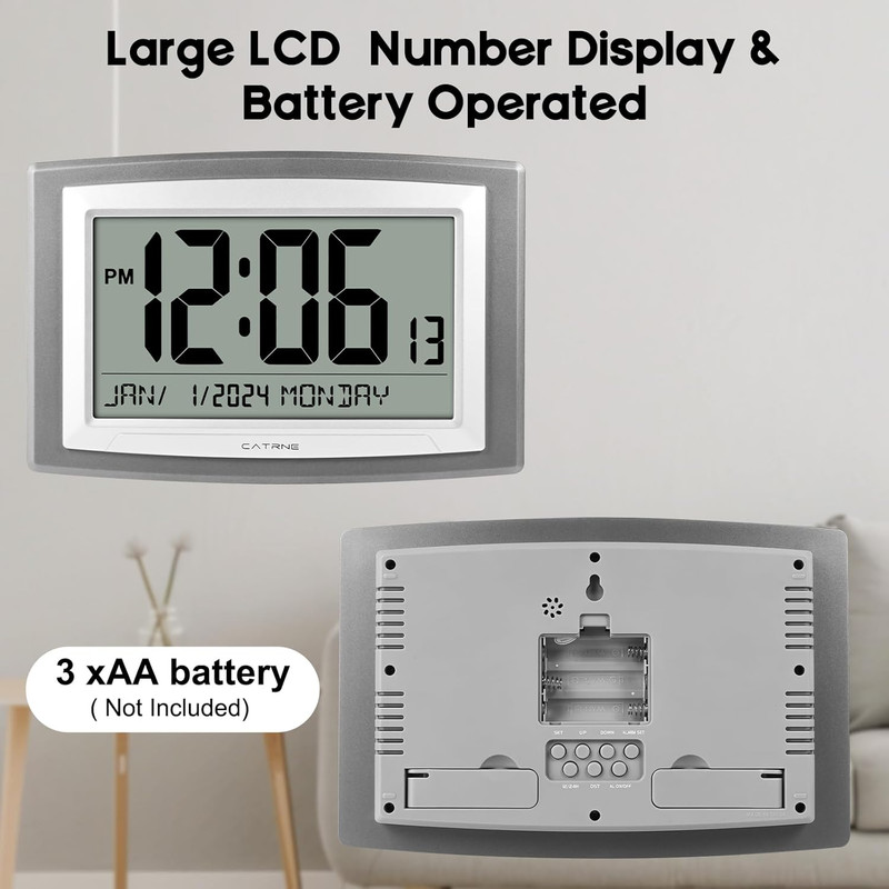 Auto Set Digital Wall Clock Battery Operated,12.5 Inch Large Display Digital Ala gallery