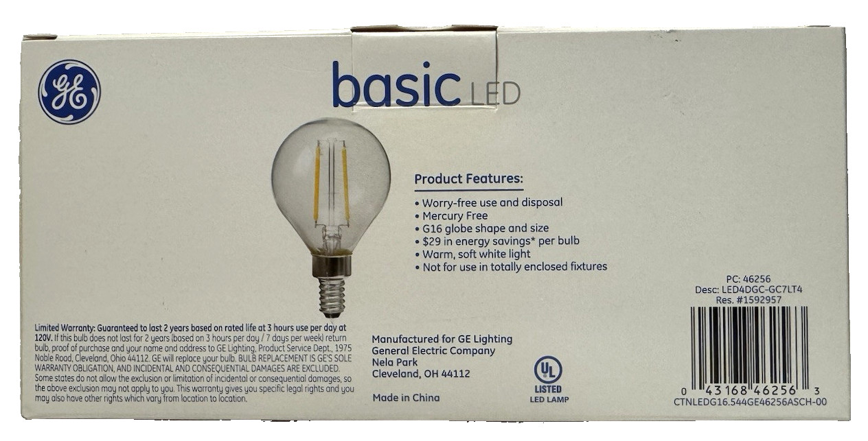 GE LED Light Bulbs G16 Candelabra Soft White 40 Watt Dimmable Clear (4 PACK) gallery