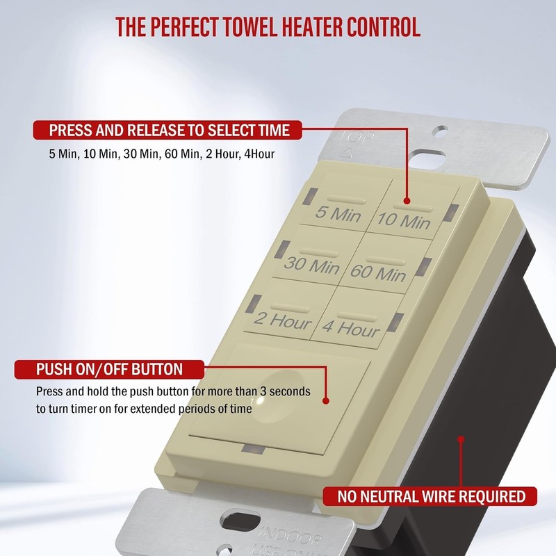 Countdown Timer Switch - Fan & Light Timer, 5 Min - 4 Hrs, Night Light LED In... gallery