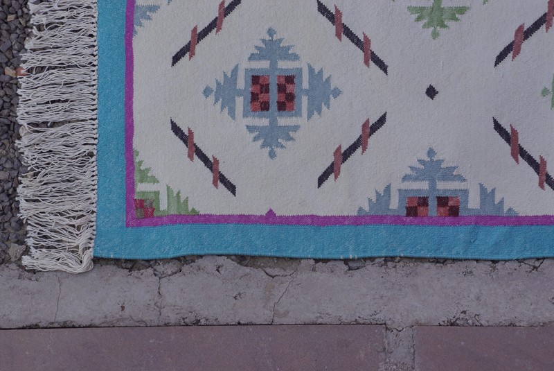 Rugmoda Cotton Turquoise Geometric 3x5 Kilim Dhurrie Living Room Area Rug gallery