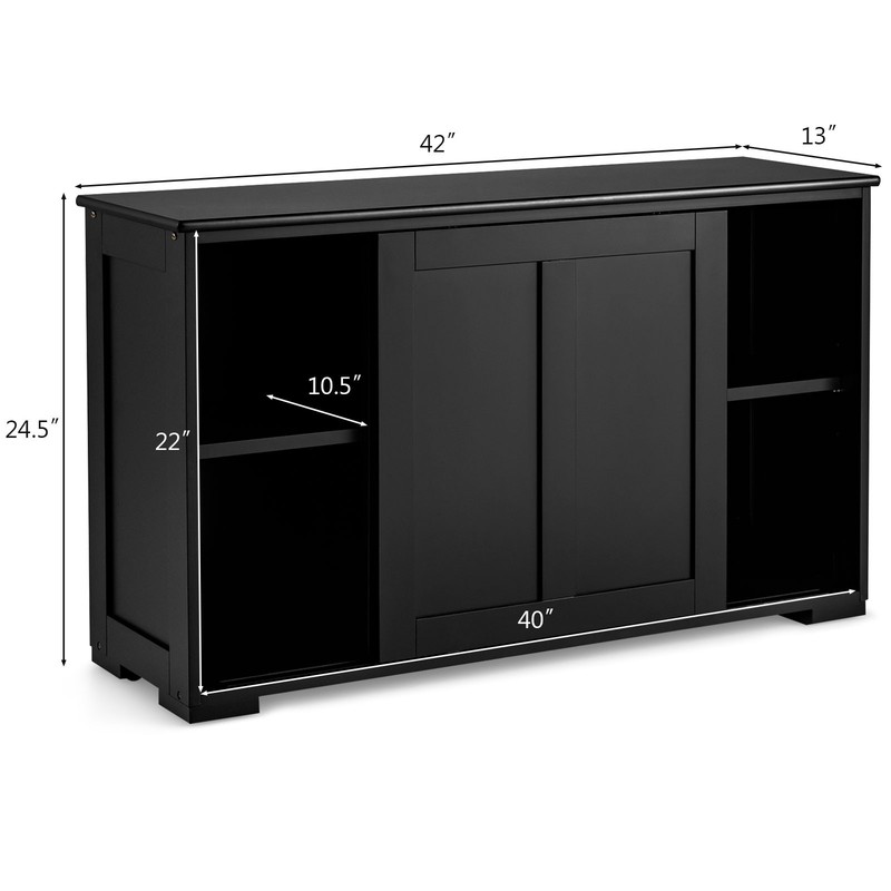 Kitchen Storage Cabinet Sideboard Buffet Cupboard Wood Sliding Door Pantry Black gallery