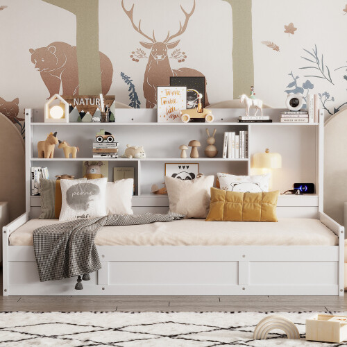 Twin Size Daybed with Storage Bookcases Underneath Storage Wood Sofa Bed Frames gallery