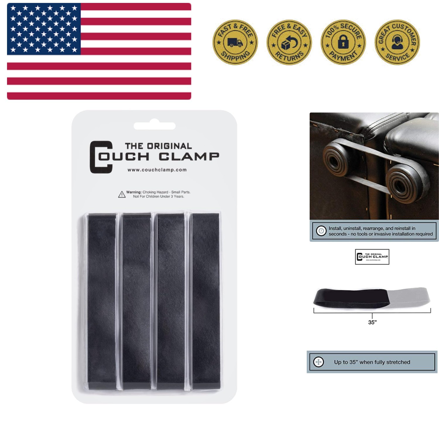 Sectional Connectors 4 Pack – Keep Cushions from Sliding, Easy Install Straps... gallery
