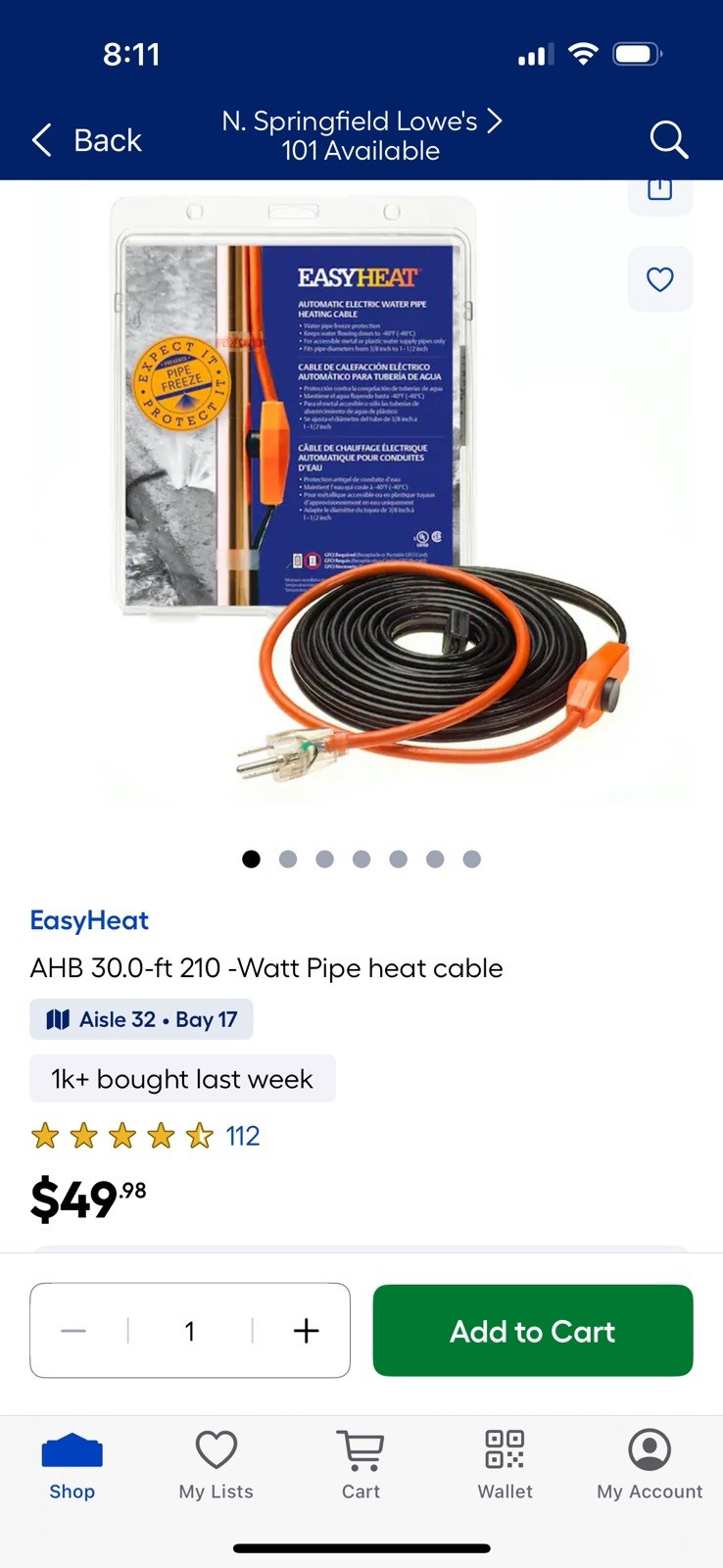 Easy Heat Electric Water Pipe Heating Cable Heat Tape AHB130 27-31 Feet gallery